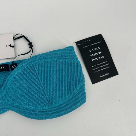 Retrofete Capri Bandage Metallic Knit Strapless Bra Crop Top Blue XS NWT $175 - Picture 5 of 12